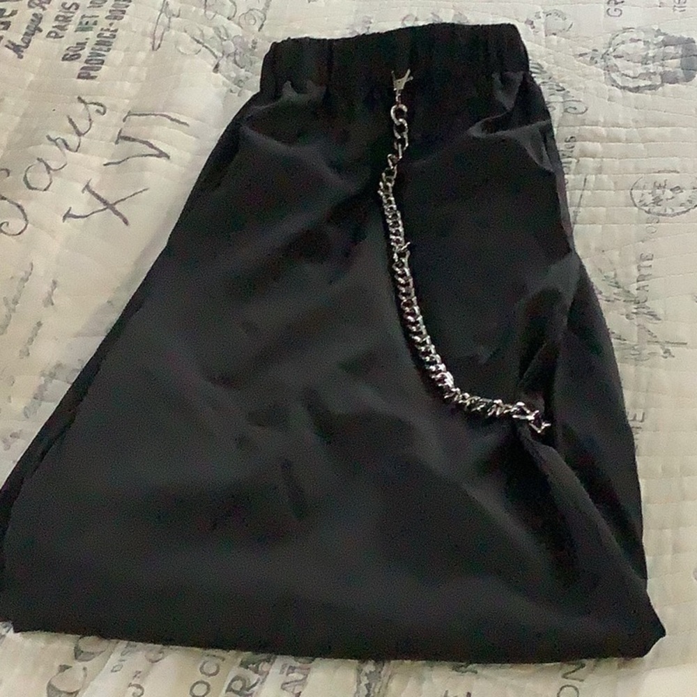 Black Satin Pants With Chain